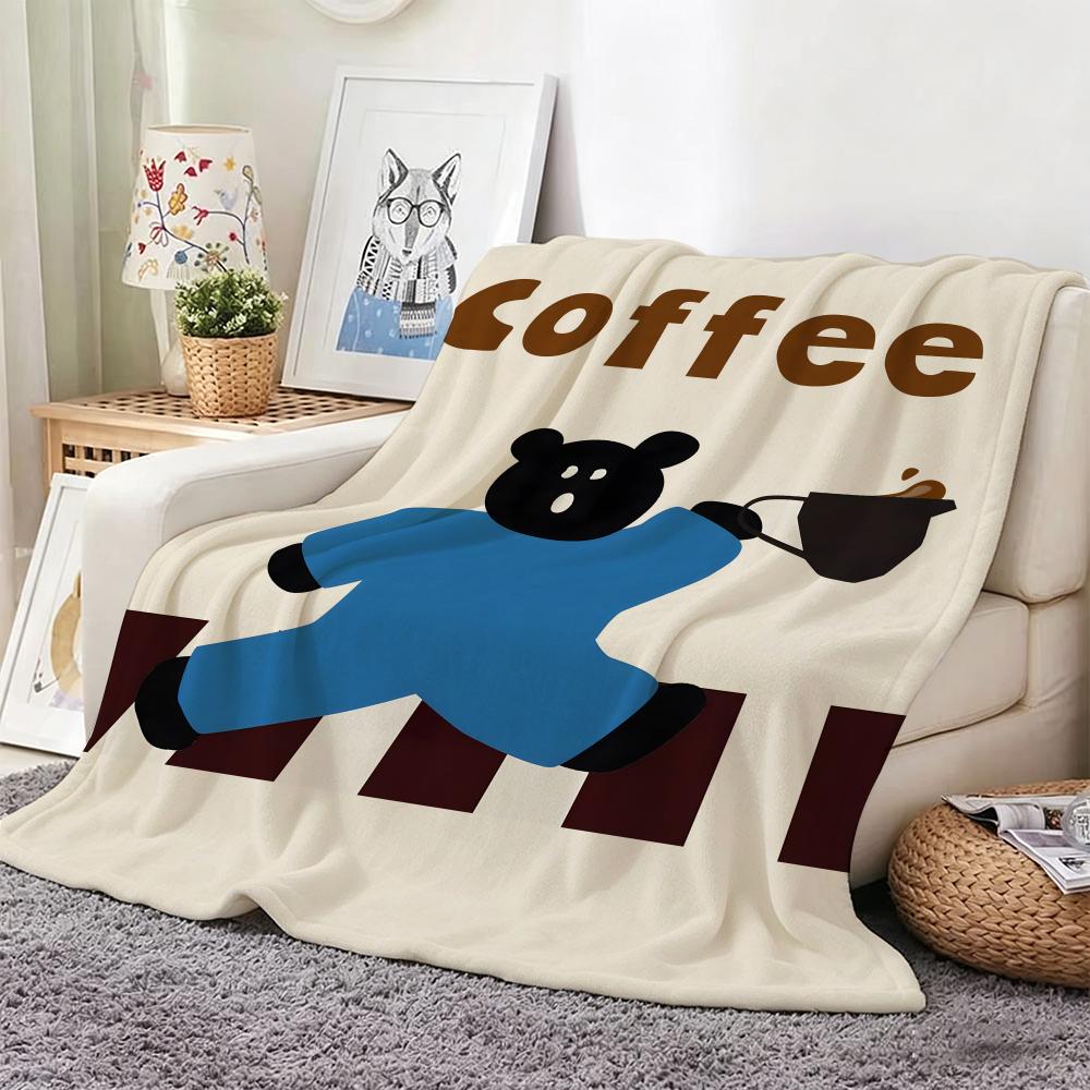 Cartoon C-Creative coffee illustration Throw Lightweight 240g Flannel Blanket Soft Skin-friendly for Summer Cooling