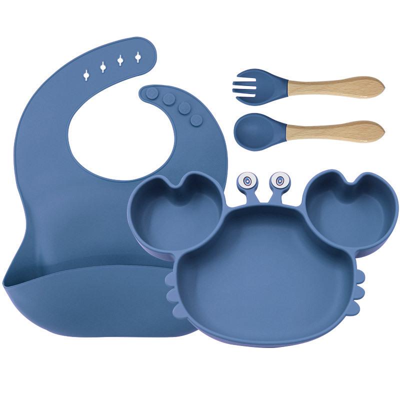 Crab-Themed Silicone Tableware Set: 9-Piece Baby Feeding Kit with Meal Plate, Bowl, Spoon, and Fork