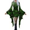 Women Fashion Gothic Punk Bat-Sleeve 3D Cute Halloween Print Irregular Party Dress