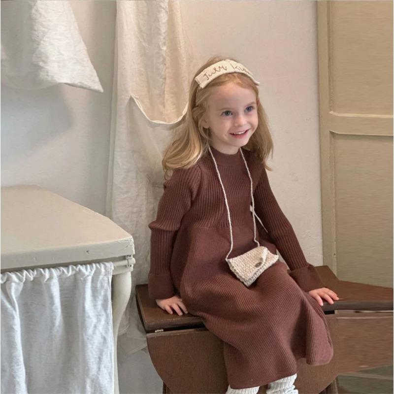 Girls Knitted Dress Autumn Winter Children Gown Princess Solid Color Vestidos Kids Fashion Sweater Dresses Baby Clothes