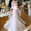 Flo's Dream, Beautiful, Gentle Pink Temperament, Slim Lace Embroidered Knitted Dress, Fishtail Dress