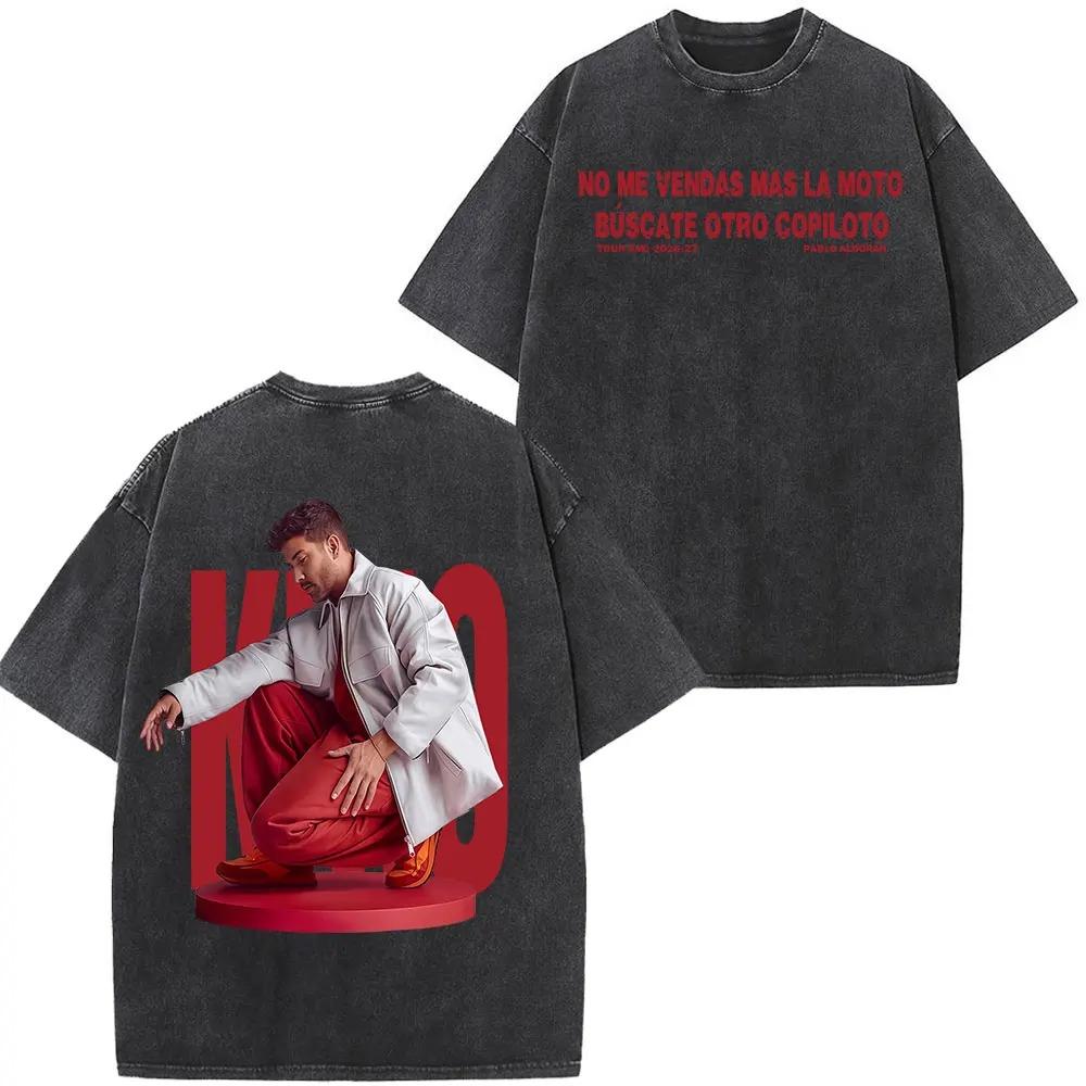 Singer Pablo Alborán Global Tour Kmo 2026 Print Washed Vintage T Shirt Men Women Hip-hop T-shirts Short-sleeved Casual T Shirts