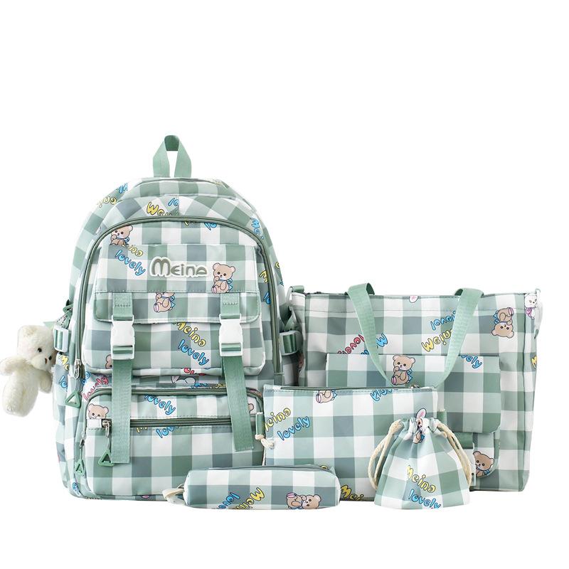 

TS JYL laptop bag,Fashion Art Korean School Bag Junior Primary Multi-Sets Light Plaid Bag No pendant зелений