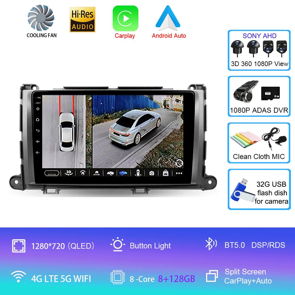 For Toyota Sienna 3 XL30 2010 - 2014 Car Radio Android 14 Carplay Auto 2K Screen Multimedia Video Player 2 Din Autoradio Stereo