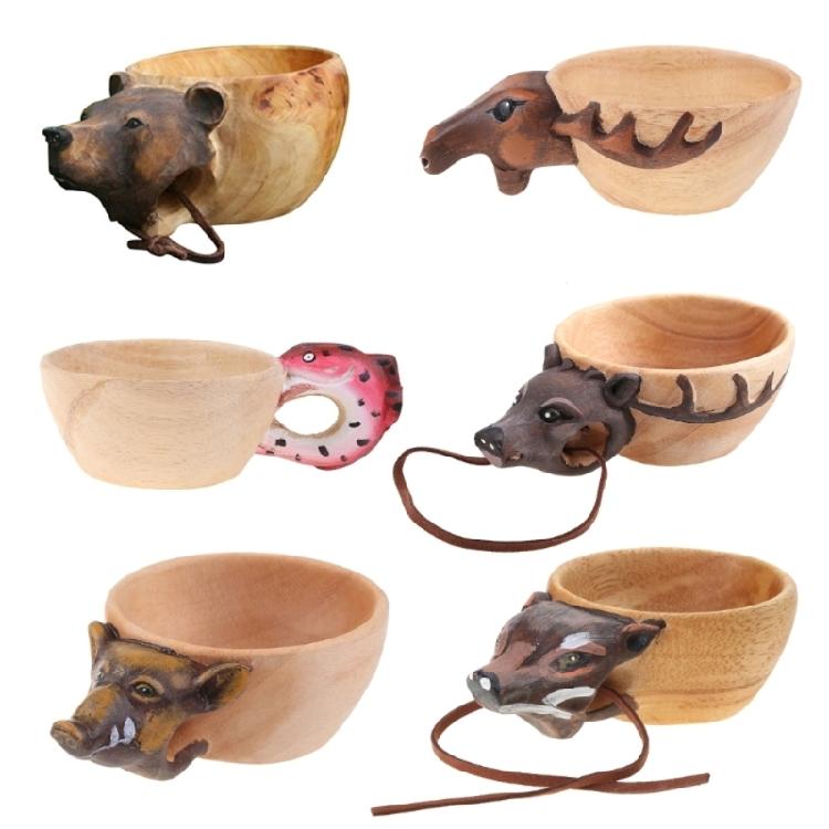 Animals for Head for Image Cup Wooden Mug Animal Shape Portable Camping Drinking