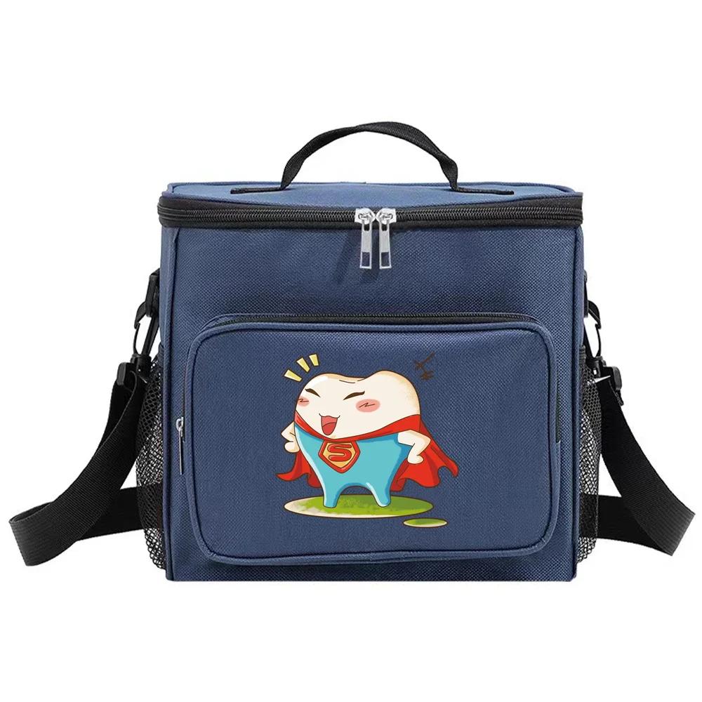 Insulated Bags Shoulder Lunch Bag Waterproof Cooler Box Portable Thermal Organizer Handbag for Men and Women Teeth Pattern