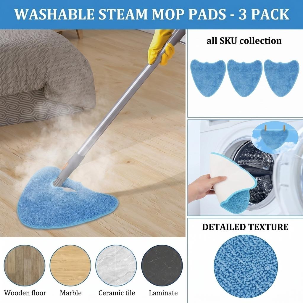 Reusable Steam Mop Replacement Pads - Compatible with Most Steam Mops for Hard Floor Cleaning