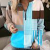 Womens V-Neck Half-Zip Long Sleeve Oversized Hoodie With Geometric Print Casual Comfort Fit 2025