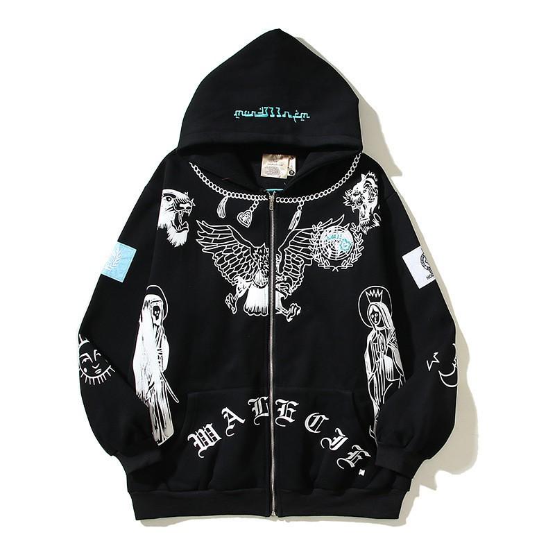 Skull 3D Print Zip-Up Hoodie Men Women Casual Hip Hop Loose Fit Sweatshirt