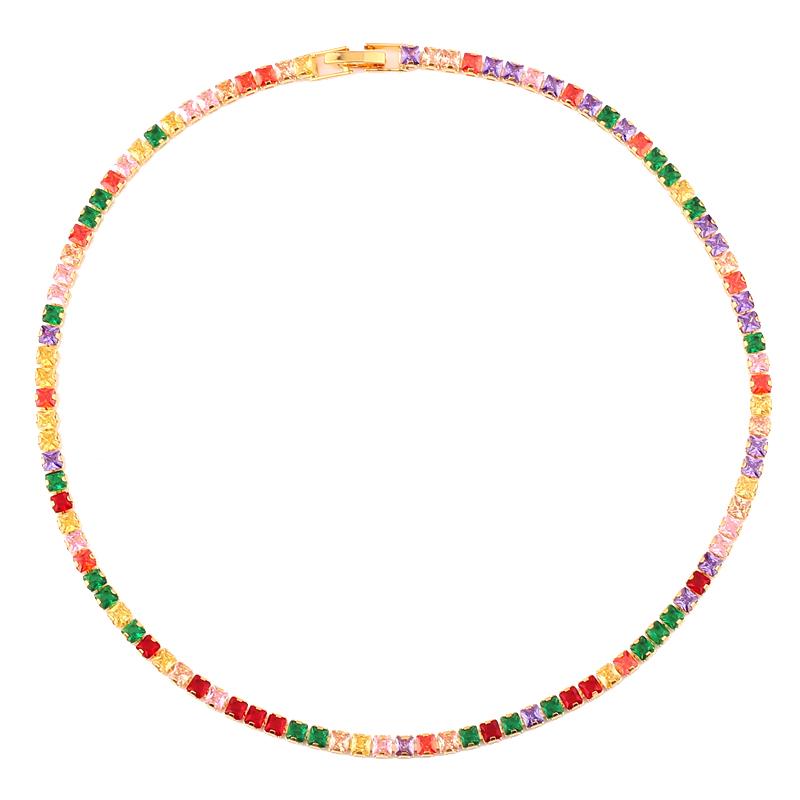Mix Fashion Summer Colorful Rainbow Women Girl Jewelry 5A Cubic Zirconia Delicate Gold Filled Charm Tennis Chain Necklaces