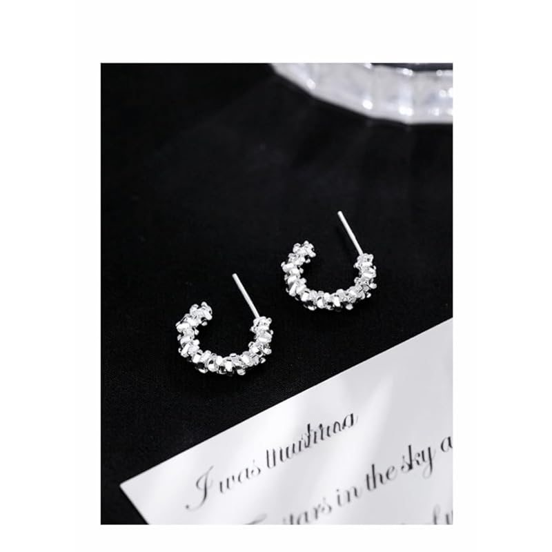 925 silver earrings hoop earrings female earrings Crushed silver shimmering design Compatible with metal allergies Suitable for autumn and winter