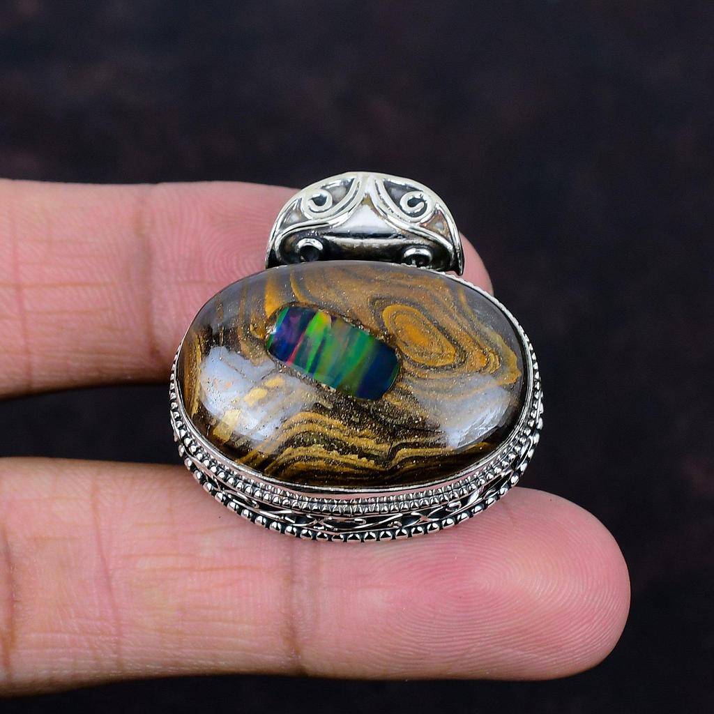 Ethopian opal in boulder opal pendant gemstone pendant 925 sterling silver pendant handmade pendant gifts for wife wonderful vintage jewelry
