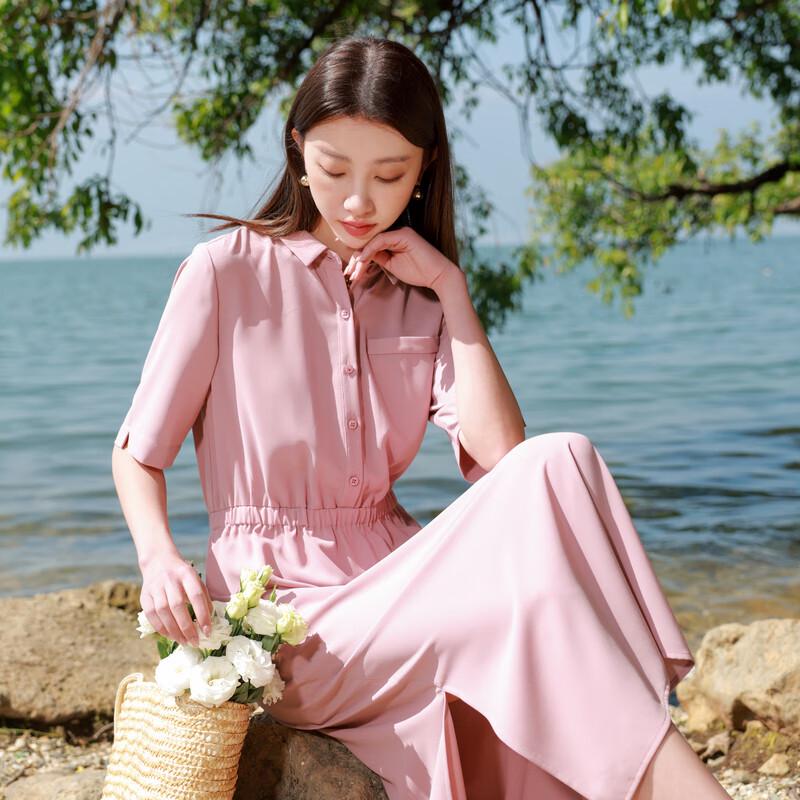 

Women s Plus Size Lapel Mid-Sleeve Slit Dress 3XL