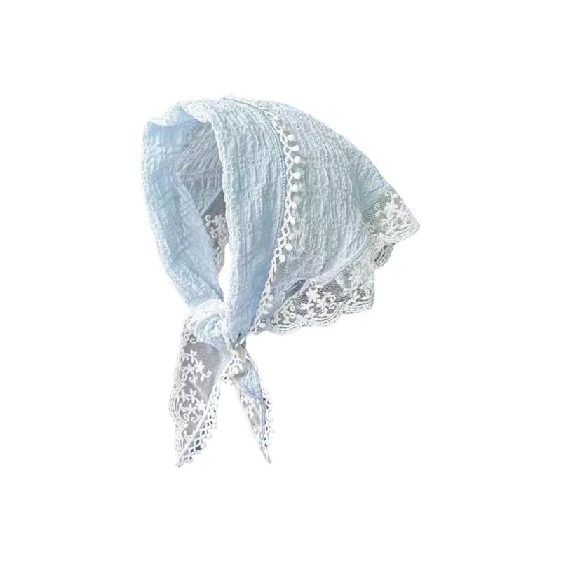 Triangular Head Scarf French Hair Bandana Tie Knotted Headscarf Vintage Headband Floral Lace Head Kerchief for Women