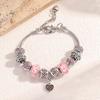 Women All Match Pink Crystal Love Heart Glass Beads Bracelet