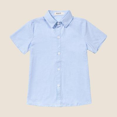 Light Blue Short-Sleeve Shirt for Primary and Middle School Boys and Girls - Embroidered White Class Uniform