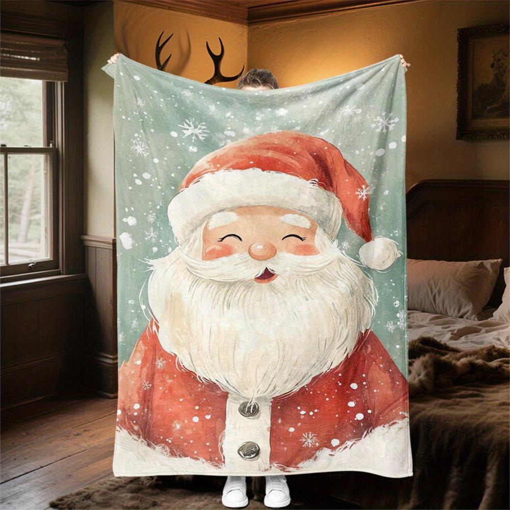 1pc Christmas Santa Claus Theme Design Flannel Blanket - 3D Printed Soft Warm, All-Season Lightweight Throw for Camping Travel Bed-080702