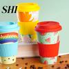 Tasse à Thé 470ml Design Décalcomanie Café Isolation Portable Tasse de Voyage Fibre de Bambou Biodégradable Eau pour