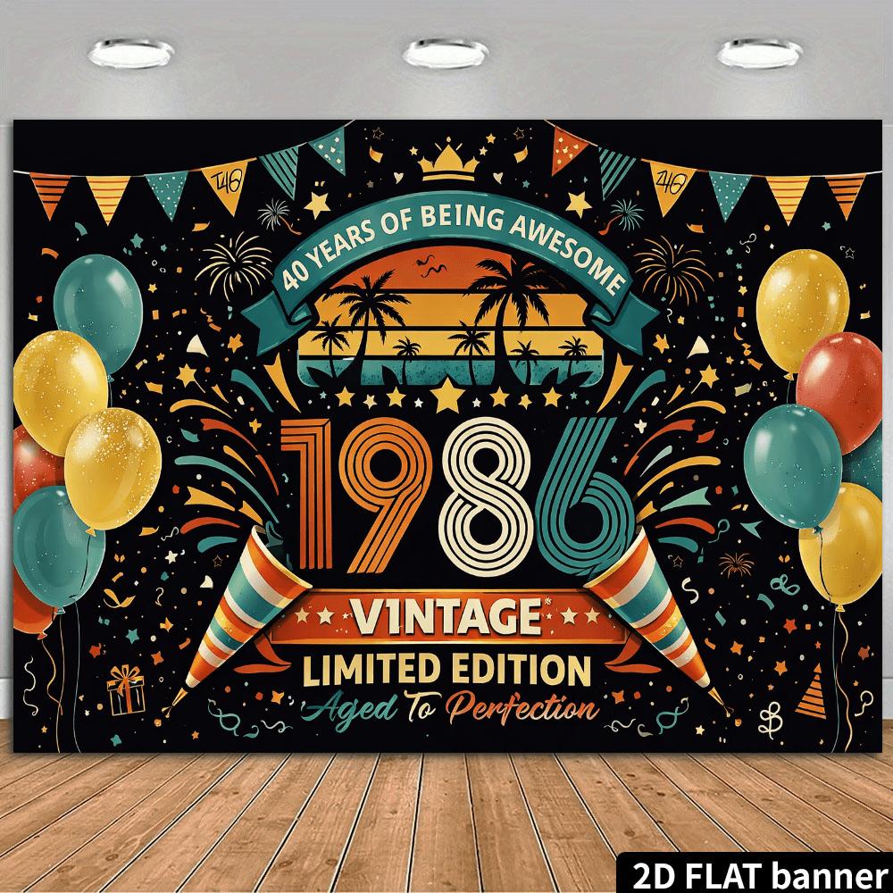 2D planar retro style 1986 limited edition birthday greeting background banner, suitable for birthday parties 100x150cm