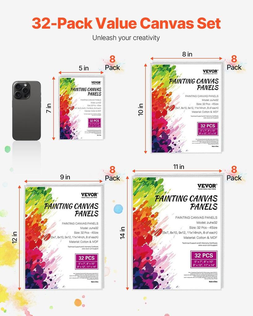 Canvas Boards for Painting 32 Pack Multi-Size Blank Canvases for Painting