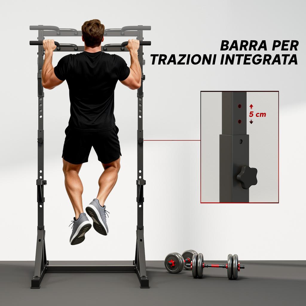 Adjustable Squat Rack With Double Support Weight Plate Holder And Pull Up Bar Steel 112 100x201 217 Cm Black