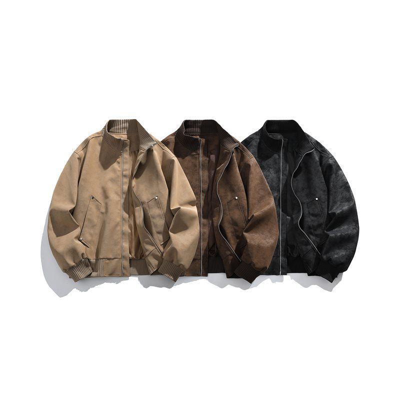 Men's Retro Versatile Stand Collar PU Leather Jacket - Casual and Wear-resistant for Spring and Autumn