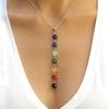 Women's 7 Chakra Gemstone Bead Jewelry Set, Yoga Balancing Necklace and Bracelet, Reiki Healing Crystal, Solid Design