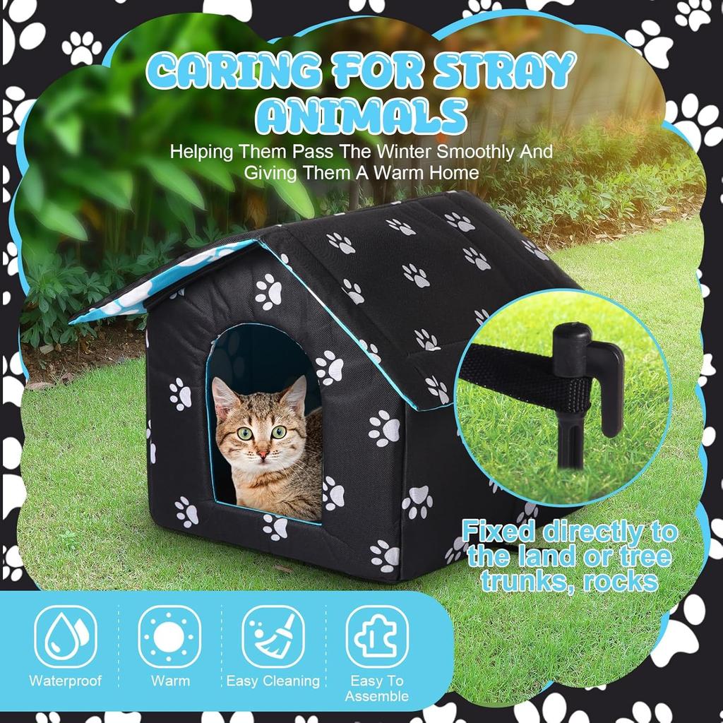 Outdoor Waterproof Cat House Stray Pet House Outdoor Houses for Feral Cat Houses for Outdoor Cats Dog Collapsible Cat Shelter with Cat Self Warming