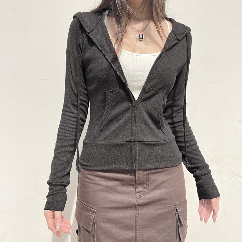 Casual Streetwear Basic Hooded Pockets Sweatshirt Tracksuit Solid Long Sleeve Hoodies Women Autumn Spring Fashion