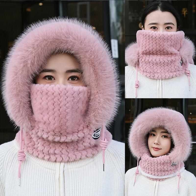 Autumn and Winter Hat Women's Scarf Integrated Fleece Thickened Thermal Hat Outdoor Cycling Hat Windproof Thermal Hat