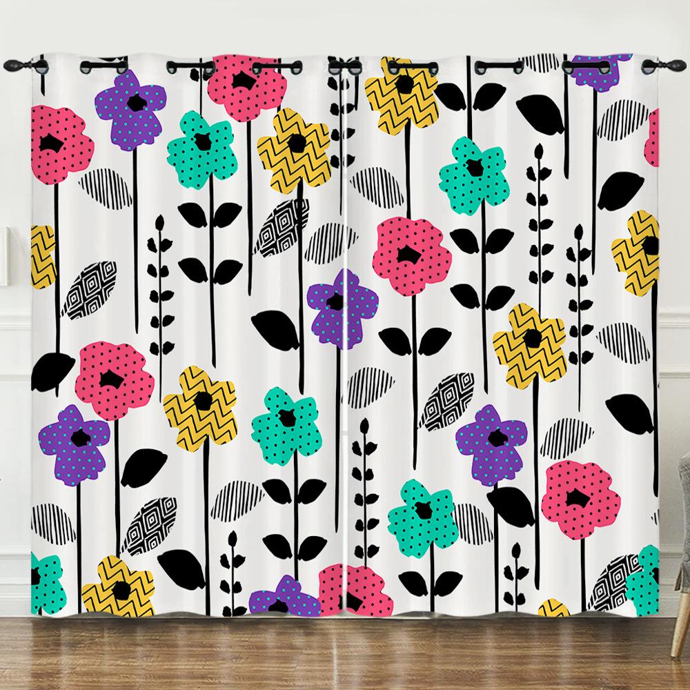 Curtain Flower Simple Full Screen Flower 3D Digital Printing Blackout Curtain Punching