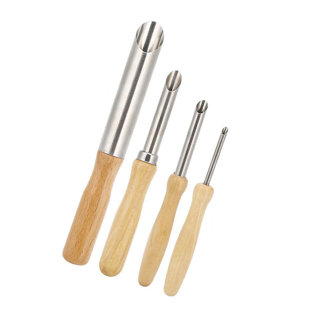 4Pcs Wood Handle Circular Round Hole Pottery Clay Cutters Carving Drilling Tool