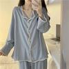 Pigiama Set Loungewear Maniche Lunghe Pantaloni Primavera Autunno da Donna Semplice Bordo Arricciato Largo Studentesca Tuta Larga