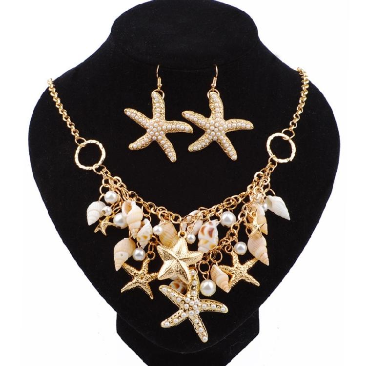 Mermaids Costume Jewelry Set Starfishes Seashells Conch Bracelet Necklace Shell Earrings Beach Jewelry Set for Women