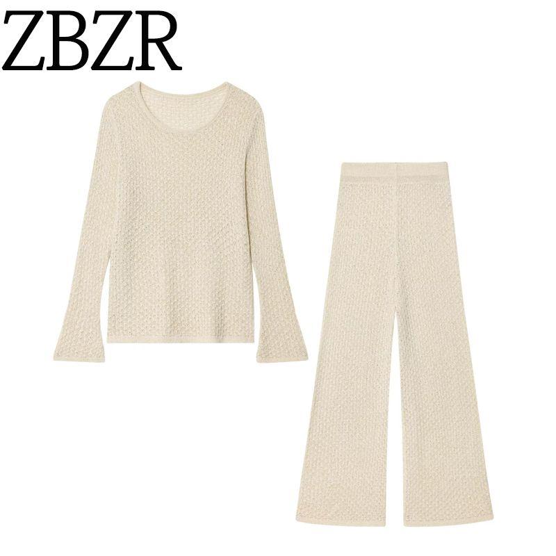 Zbzr Spring New Women clothes Metal Wire Mesh Waist Straight Collar Top Pants 5644448 564444