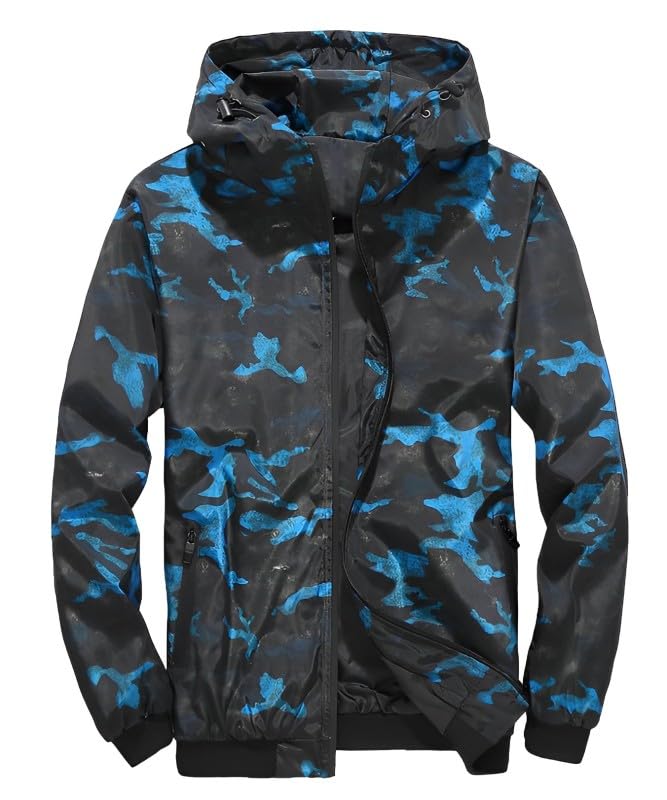 

Four Leaf Men s Camouflage Windbreaker/Mountain Parka Long Sleeve Nylon Jacket (4XL, Blue)