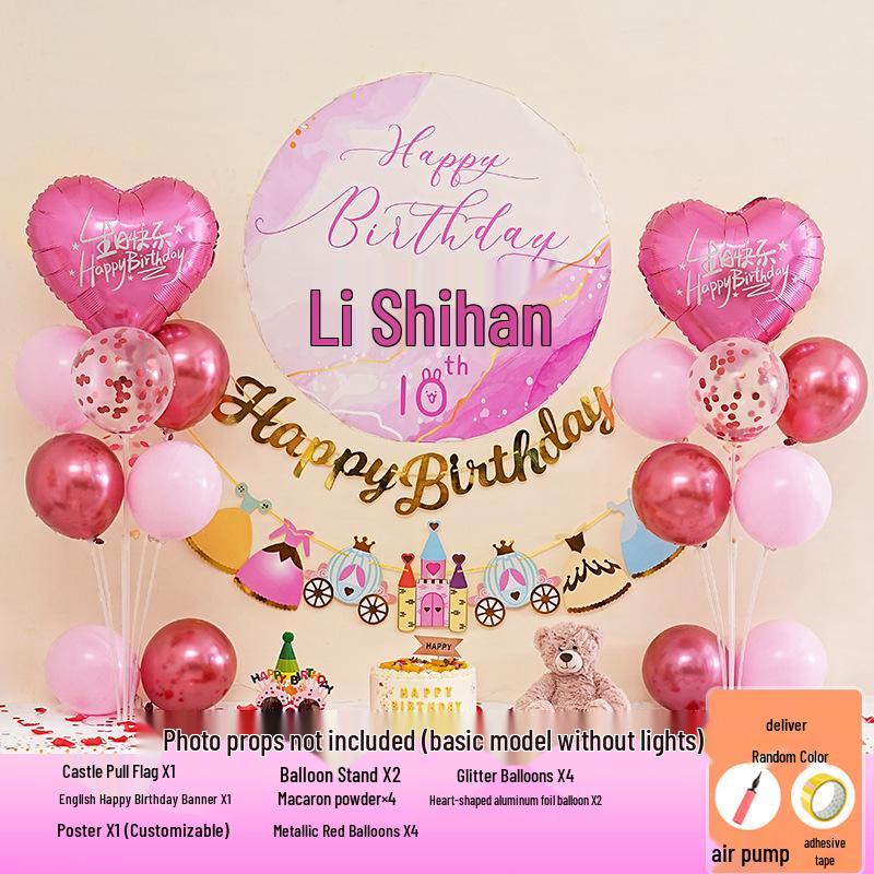 Happy Birthday Balloons for 7-8-Year-Old Girls - Home Party Decoration and Background Wall Decor