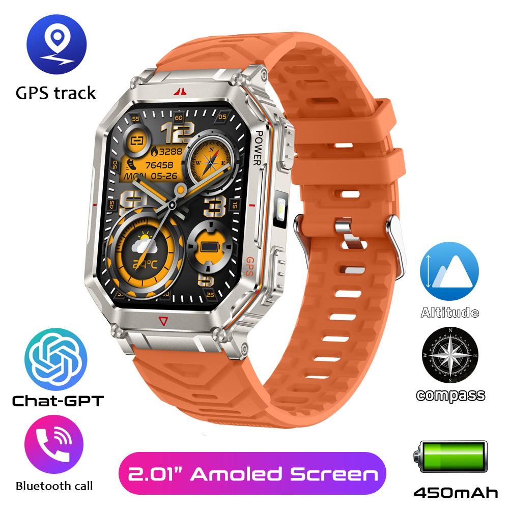 Military Smart Watch for Men with GPS Compass GPT Voice Assistant Smartwatch with LED Flashlight Bluetooth Call Fitness Tracker for Android & iOS