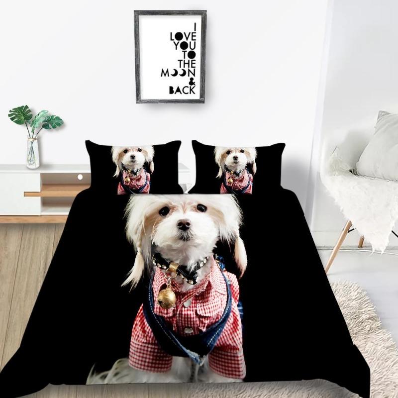 Luxury Down Duvet Cover Pillowcase Pet Dog Pattern Bedding Set Single Bed/double Bed/super Large Bed Size Ultra-fine Fiber Quick Drying Material