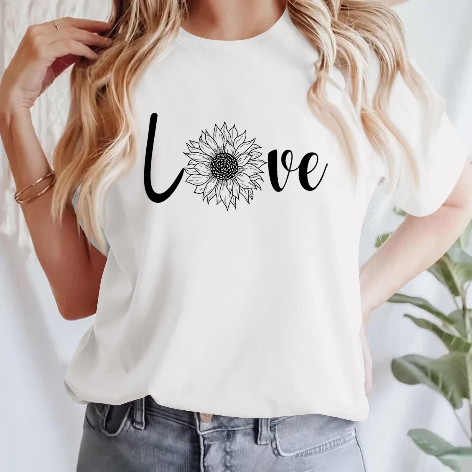 

Женская повседневная футболка с принтом, пуловер с круглым вырезом, топ с короткими рукавами M белый