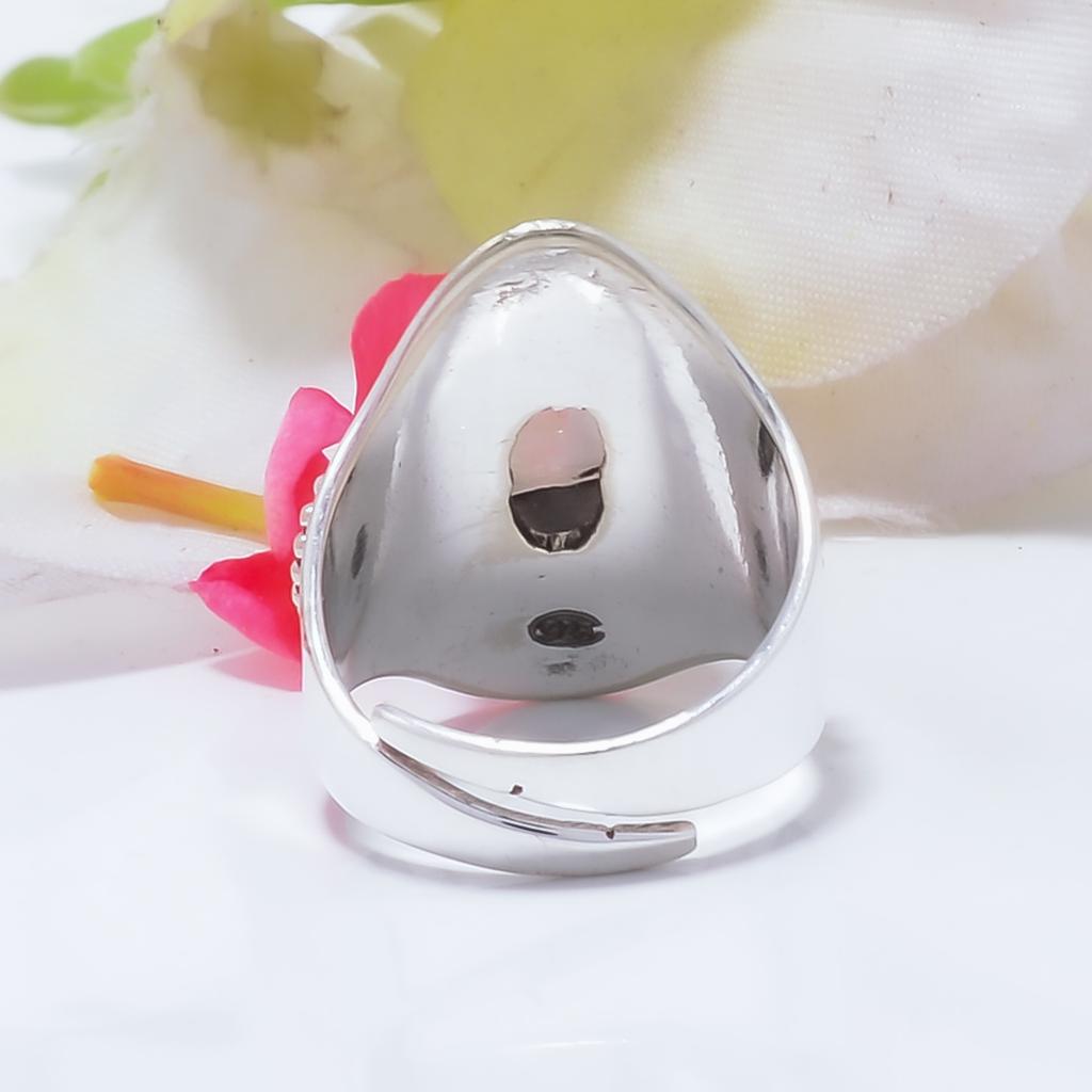 Rainbow Moonstone - India Gemstone 925 Sterling Silver Ring V8545, White Ring, Oval Ring, Valentin's Day Gift, Gift For Her, Birthday Gift, Handmade J