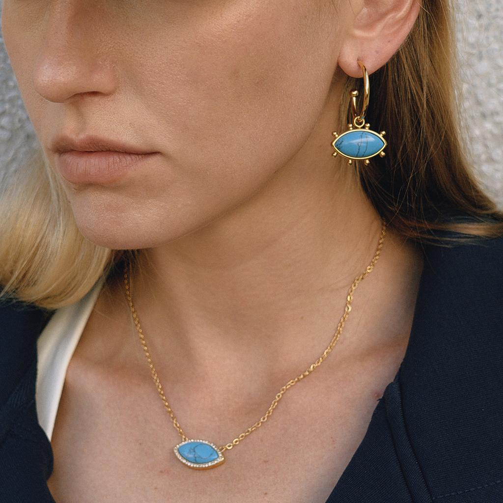 Youthway Blue Turquoise Evil Eye Pendant Necklace For Women  Gold Plated Stainless Steel Necklace Fashion Jewelry Girls Gift