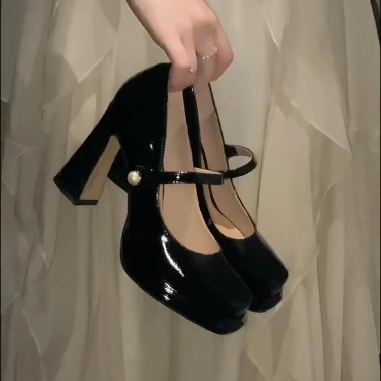 

Waterproof table Mary Jane shoes jk uniform British platform small leather shoes schoolgirl black thick heel high heels retro 34 чёрный