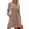 Women's Round Neck Pocket Knit Sweater Long Sleeve A-line Dress