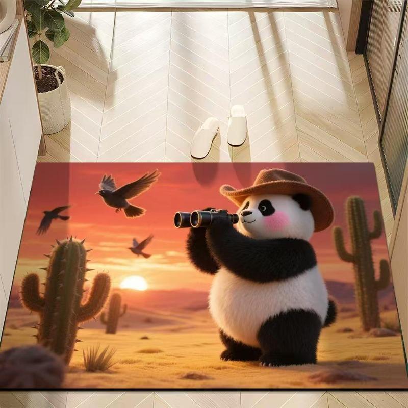 Cute Panda Diatomite Bath Mat - Super Absorbent Fast Dry Door Mat Anti-Slip Waterproof Floor Mat for Bathroom Kitchen Laundry Room
