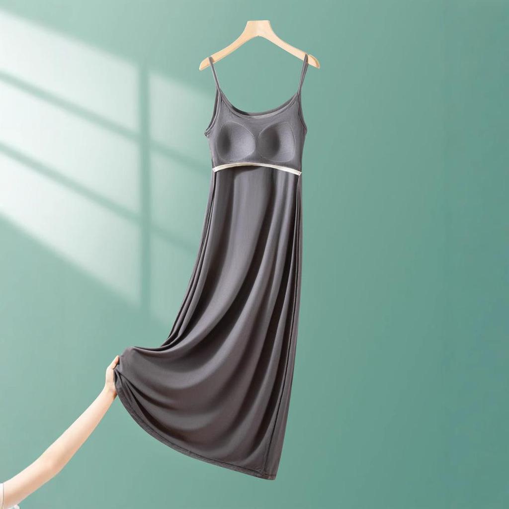 2025 Summer Loose Solid Color Modal Suspender Skirt - Medium Long, Large Size Casual Dress