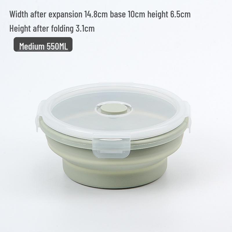 Silicone Collapsible Lunch Box - Round Food Storage Container for Outdoor Picnic or Travel.