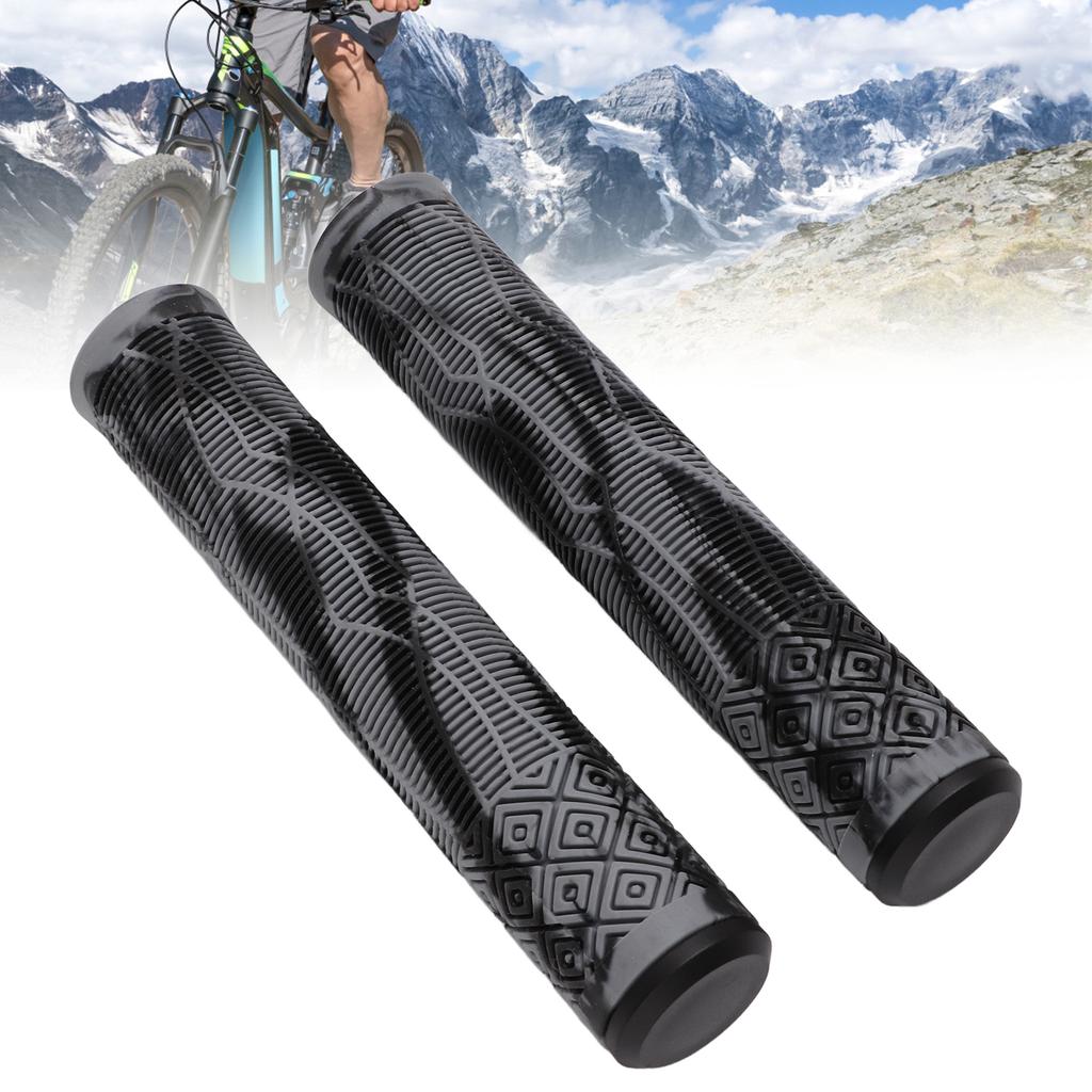 MTB Bicycle Grip 22.2mm TPE Rubber Handlebar Cover Soft Antislip Handle Grip with Lock Bar EndGray Black