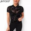 BITCED Women's O-Neck Sexy Stretch Mesh Sheer T-Shirt Top