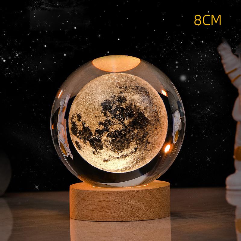 8cm 3D Crystal ball Crystal Planet Night Light Laser Engraved Solar System Globe Astronomy Birthday Gift Home Desktop Decoration